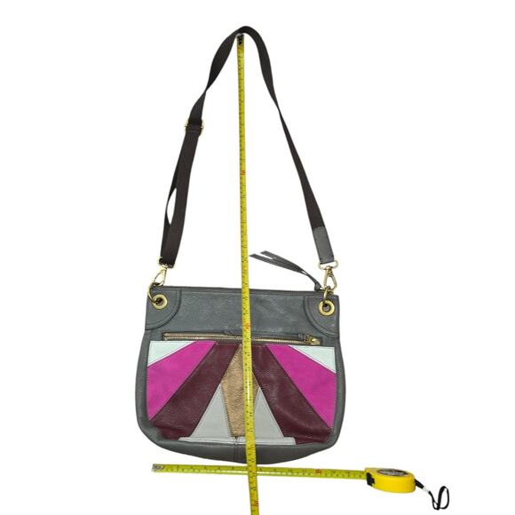 Fossil Patchwork Shoulder Bag Gray Pebbled Leather Purple Pink Retro Purse - Picture 3 of 6